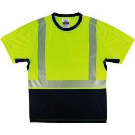 ERGODYNE GloWear 8283BK Lightweight Performance Hi-Vis T-Shirt, Class 2, Black Bottom, 2XL, Lime 23506